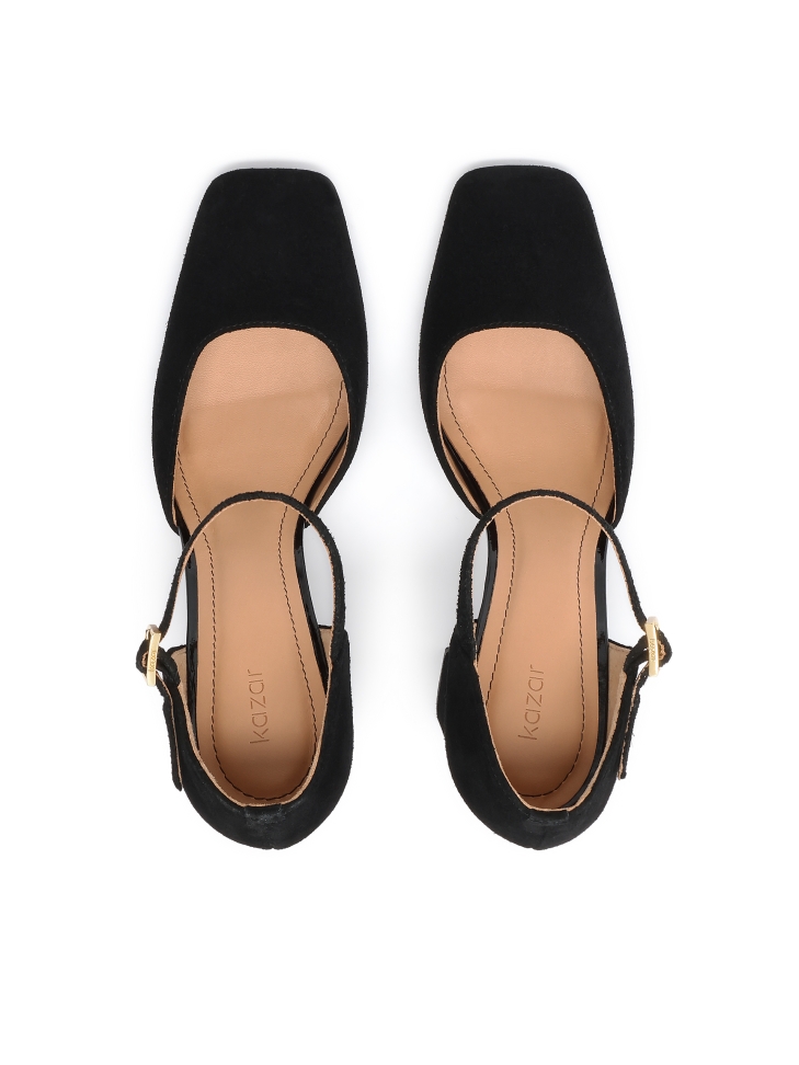 Suède half-open-teen pumps op een paaltje ZELIA