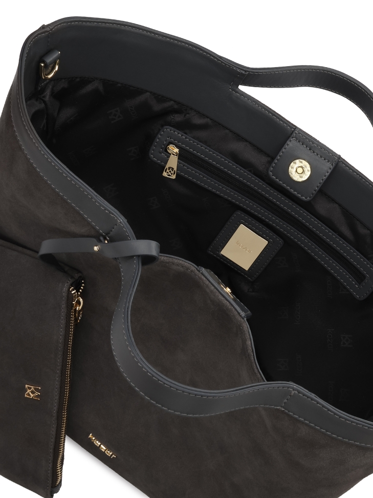 Grote handtas gemaakt van een combinatie van suède en natuurlijk leer RILEY