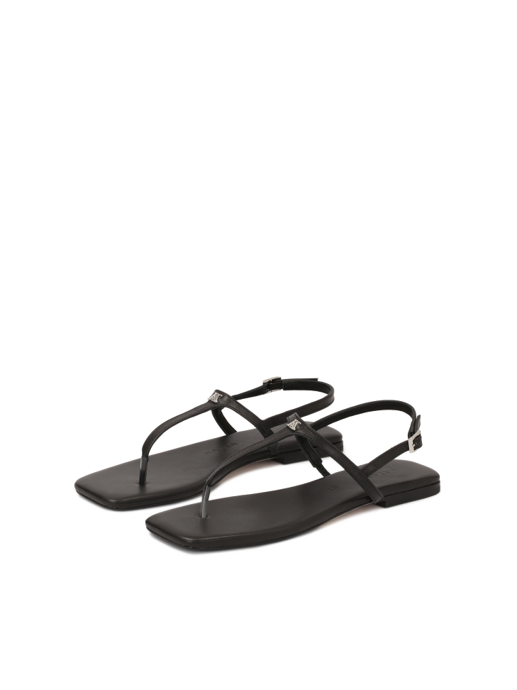 Zwart leren sandalen met vierkante teen KS MURIEL