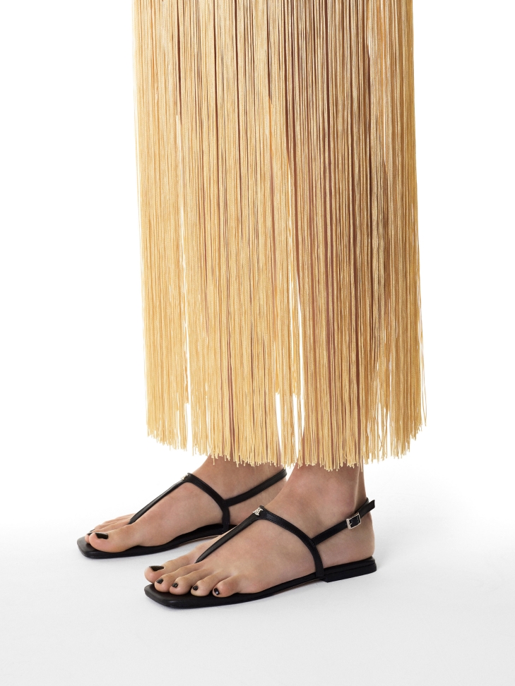 Zwart leren sandalen met vierkante teen KS MURIEL