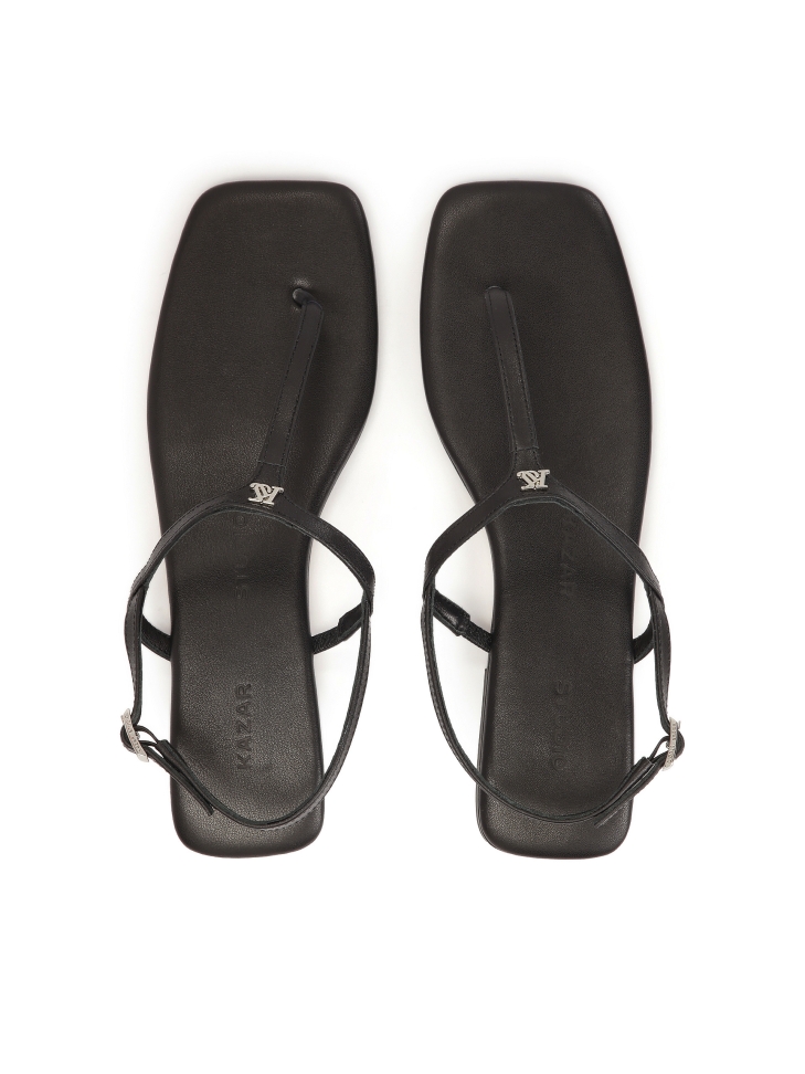 Zwart leren sandalen met vierkante teen KS MURIEL