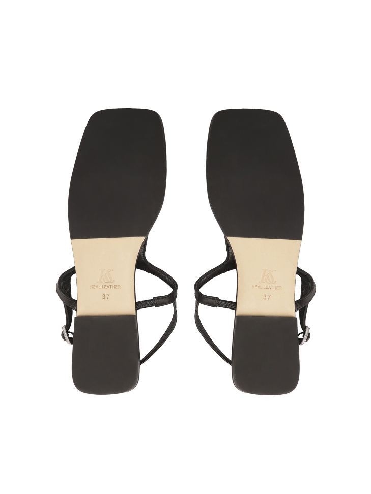 Zwart leren sandalen met vierkante teen KS MURIEL