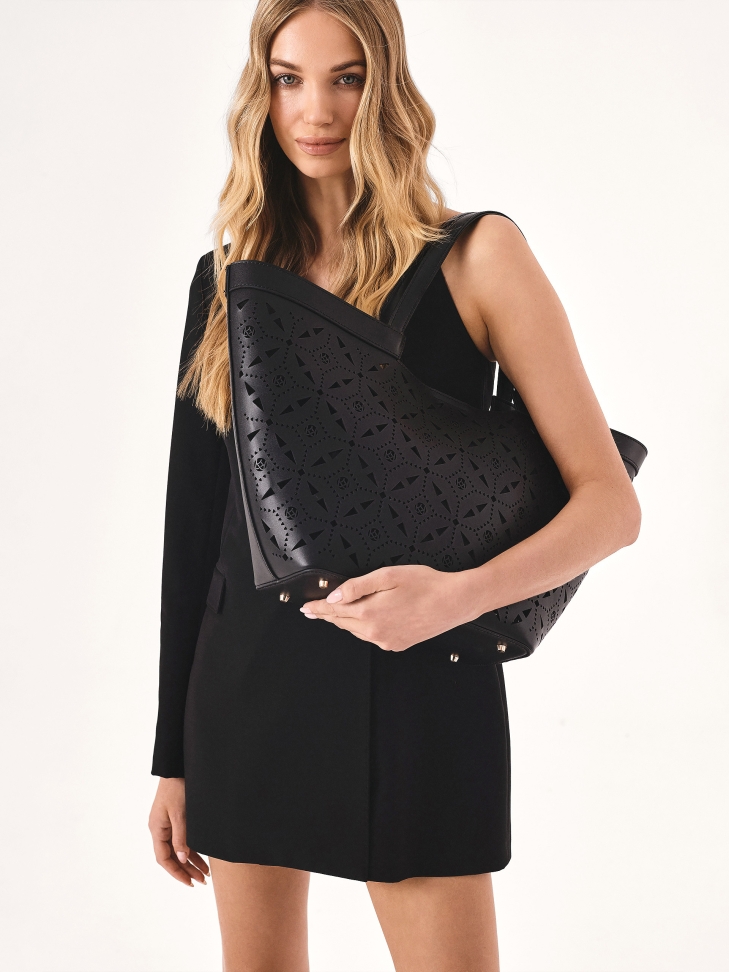 Leren boottas met opengewerkt patroon NAN