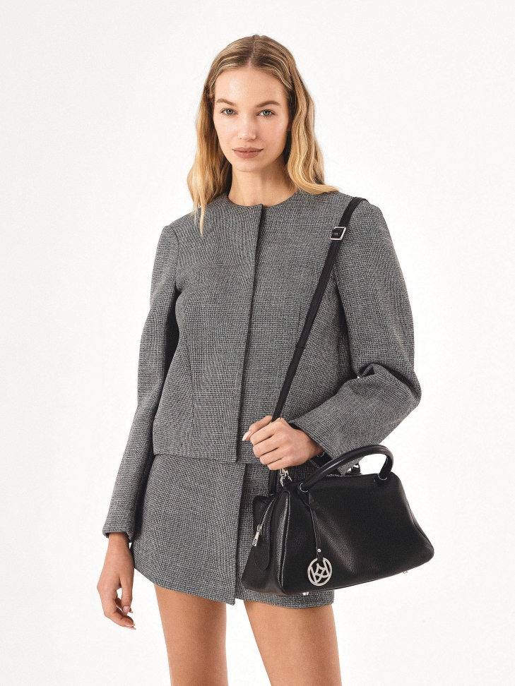 Zachte leren handtas met handvatten en riem WENNY