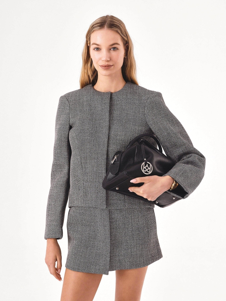 Zachte leren handtas met handvatten en riem WENNY