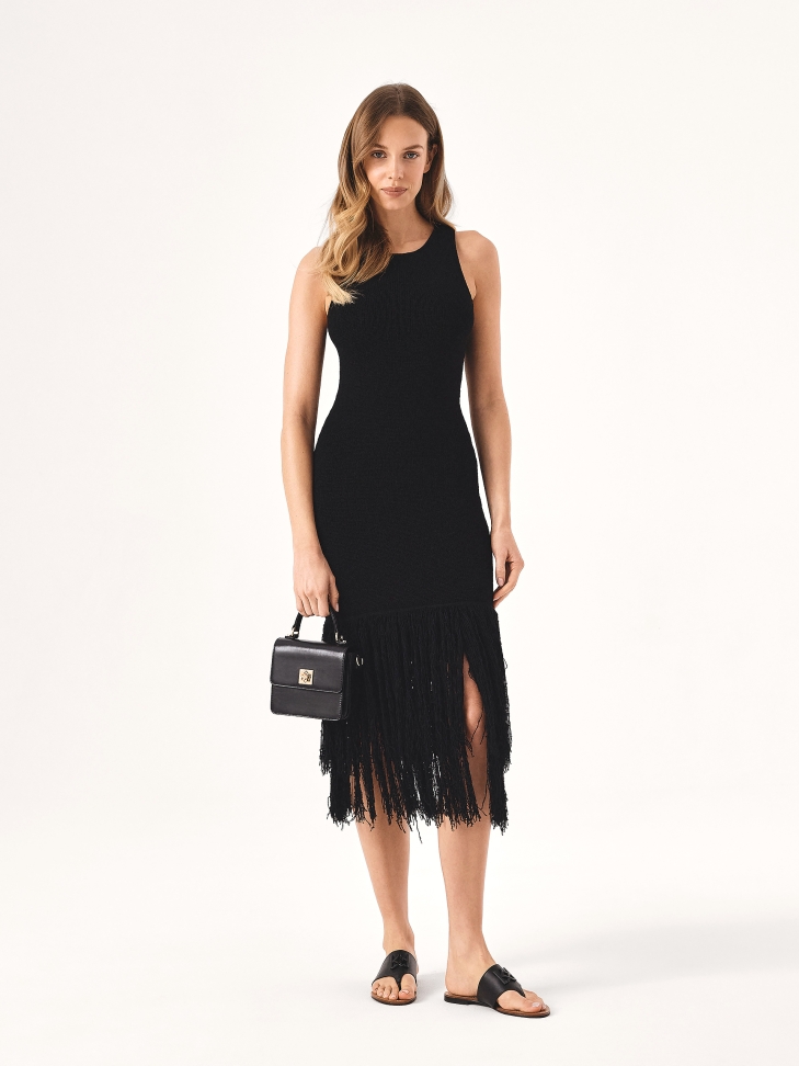 Zwarte leren teenslippers met brede band CITRINE