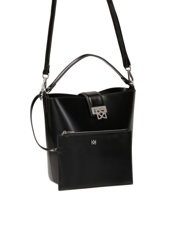 Zwarte stevige handtas met etui ARTE