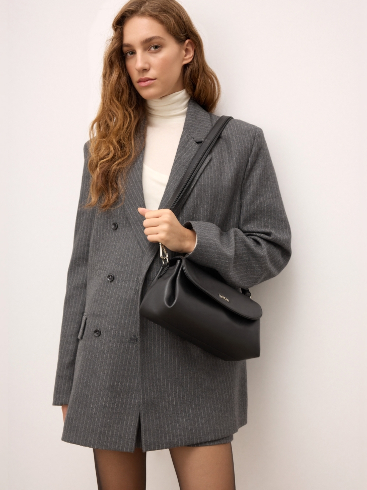 Zwart leren handtas met afneembare riemen ASTRE