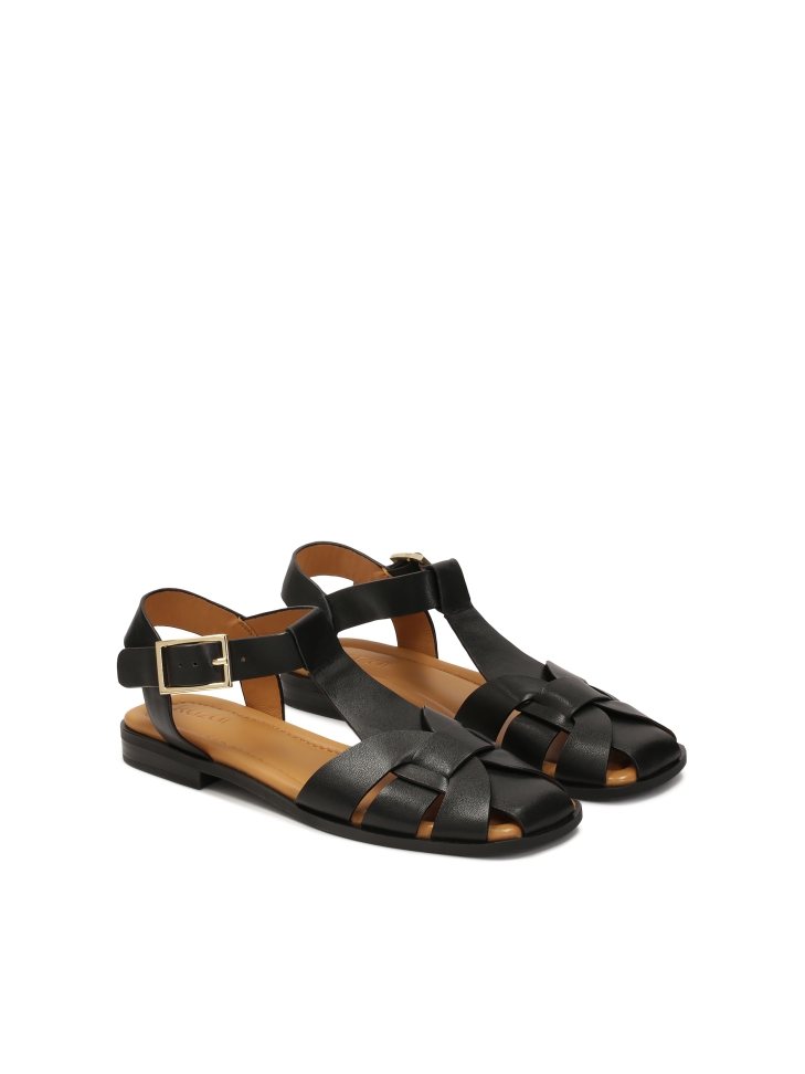 Zwarte leren sandalen met ingebouwde voorkant MANORI
