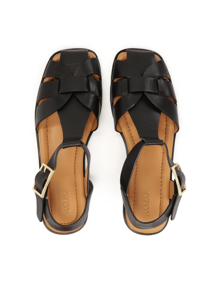 Zwarte leren sandalen met ingebouwde voorkant MANORI