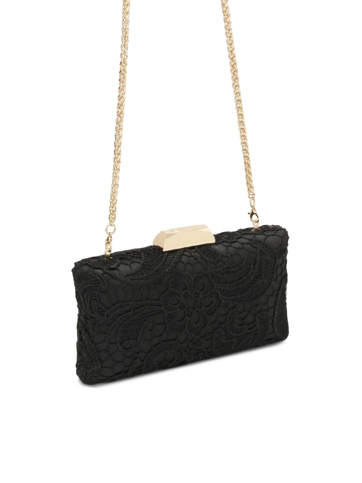 Elegante zwarte clutch tas bedekt met guipure CARI