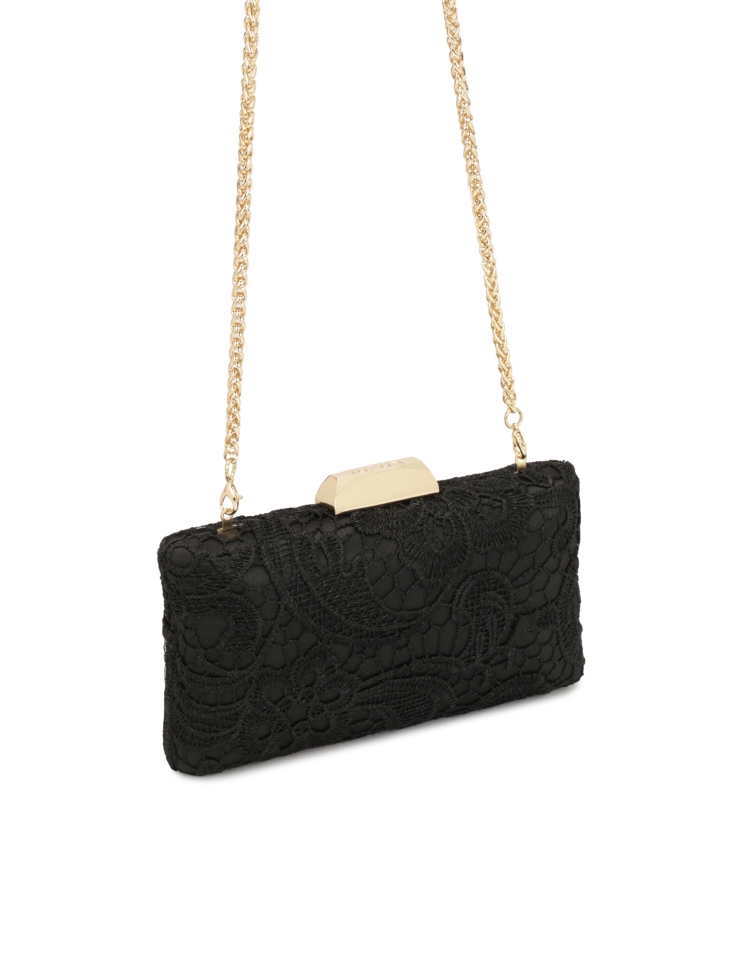 Elegante zwarte clutch tas bedekt met guipure CARI