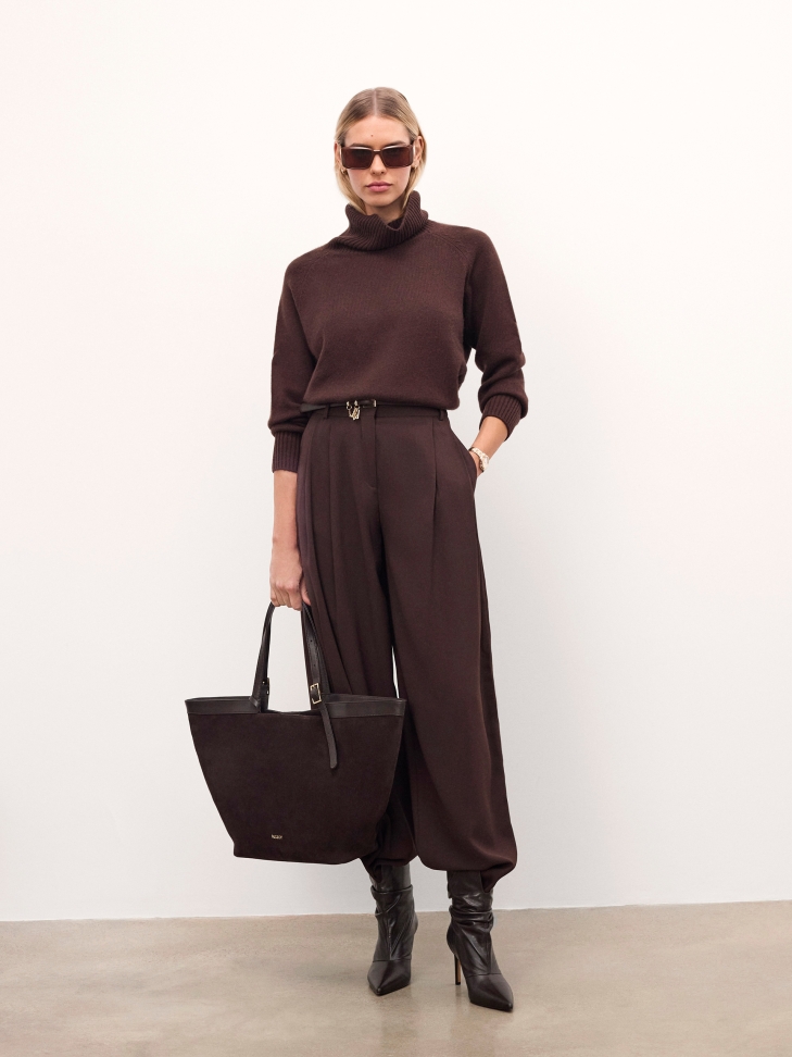 Bruine grote suède handtas NAN