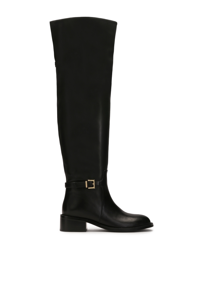 Leren musketiers met platte hakken ERVA