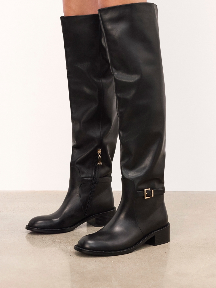 Leren musketiers met platte hakken ERVA