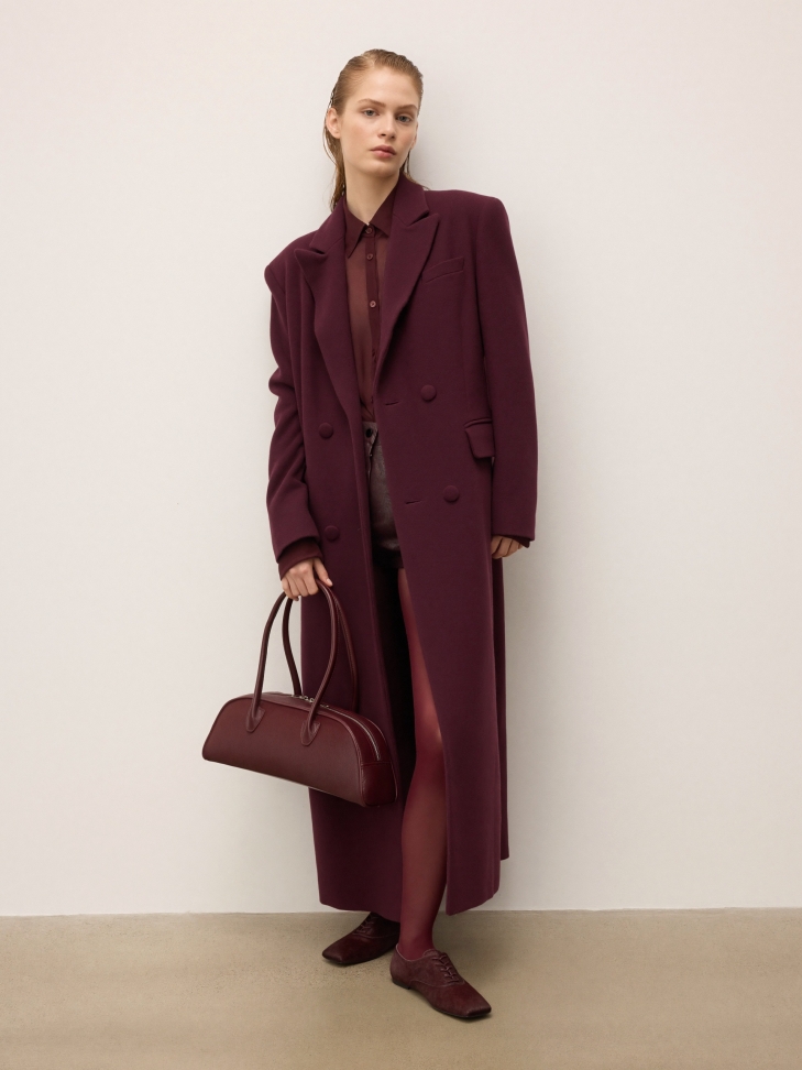 Maroon langwerpig lederen handtas met borstelharen KS MODE