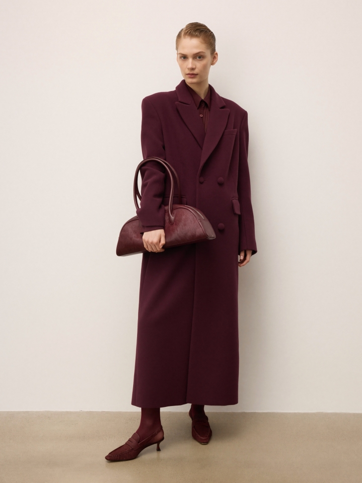 Maroon langwerpig lederen handtas met borstelharen KS MODE