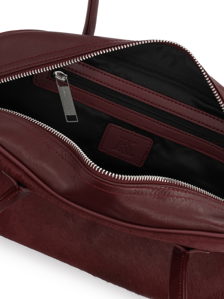 Maroon langwerpig lederen handtas met borstelharen KS MODE