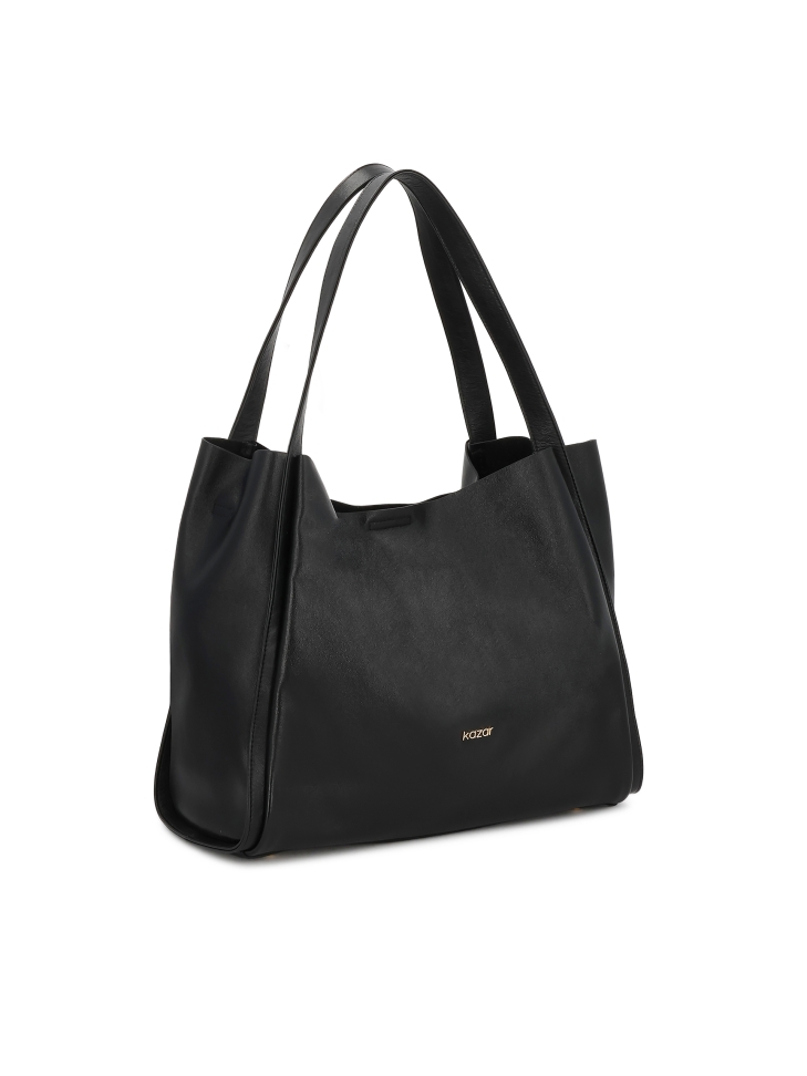 Zwarte losvallende handtas met dubbel handvat ARINE