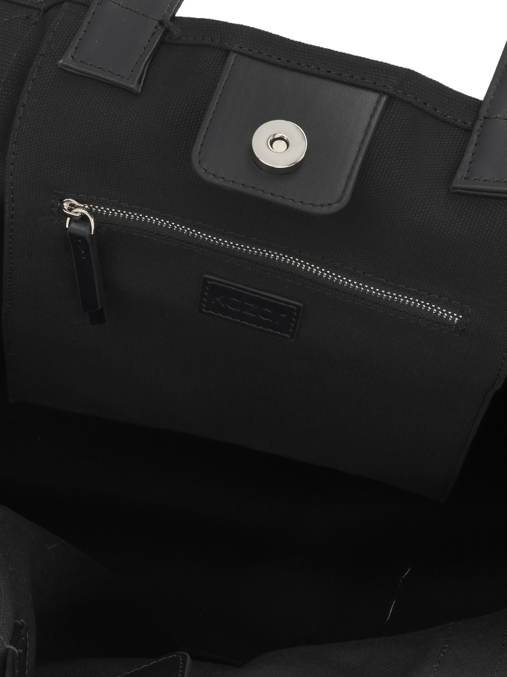 Zwarte stoffen tas met dubbele leren handvatten PAISLEY