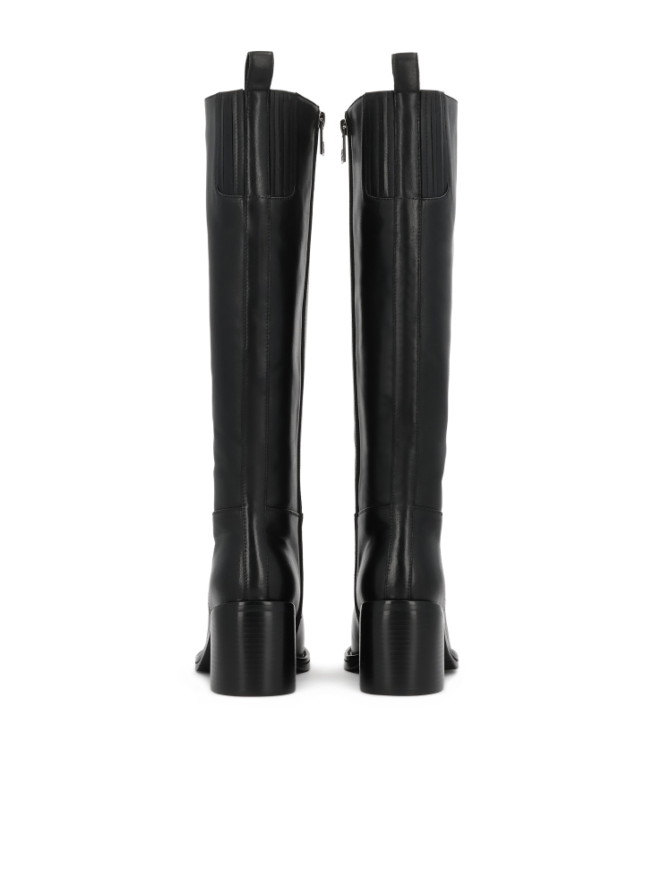 Zwarte leren laarzen met blokhak NEREZA