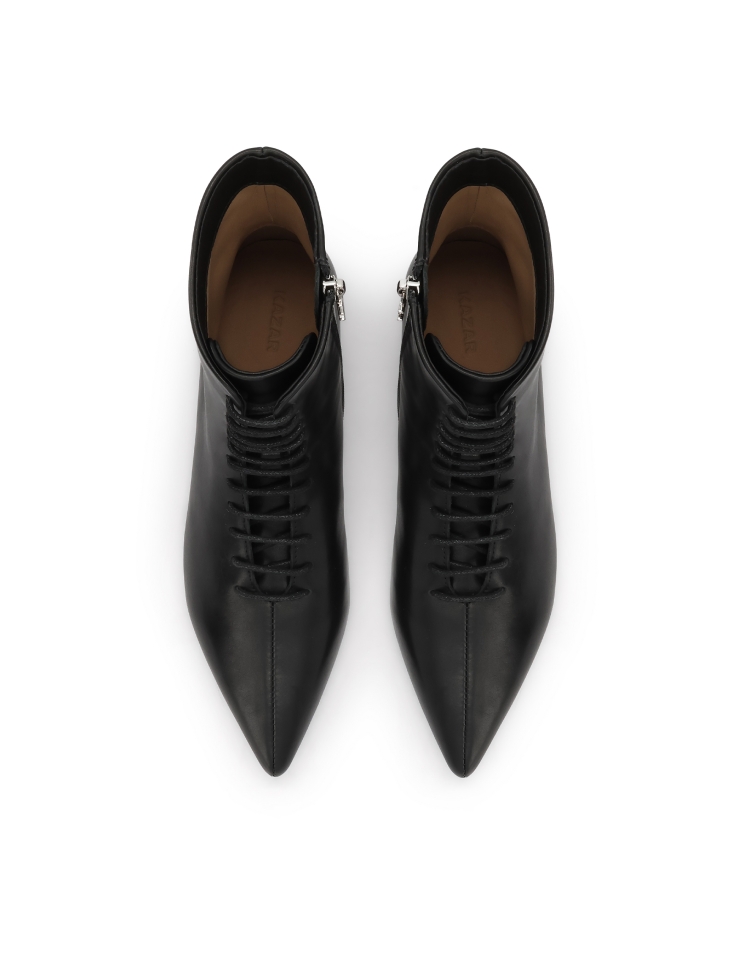 Zwarte leren laarzen met ritssluiting en zilveren, met logo versierde neus KS AMIENS