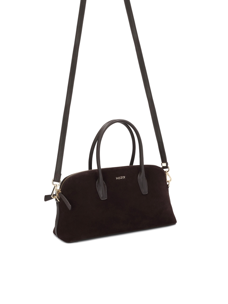 Suède bruine handtas met hengsels NIREYA