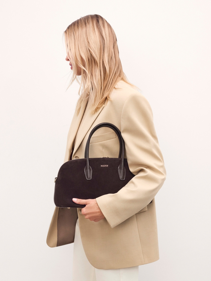 Suède bruine handtas met hengsels NIREYA