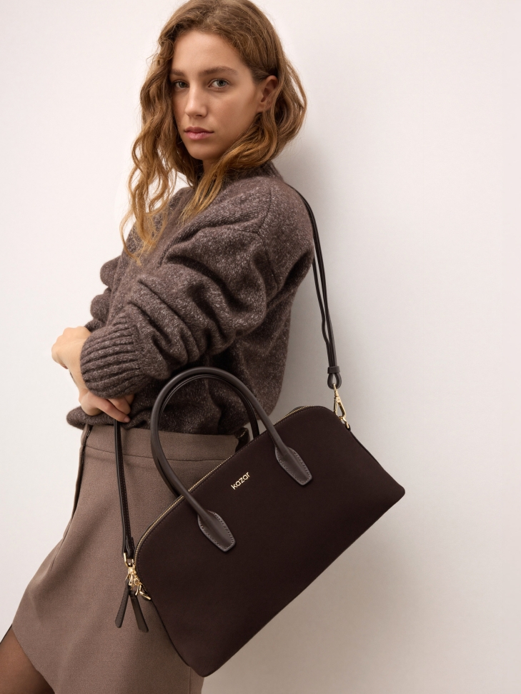 Suède bruine handtas met hengsels NIREYA