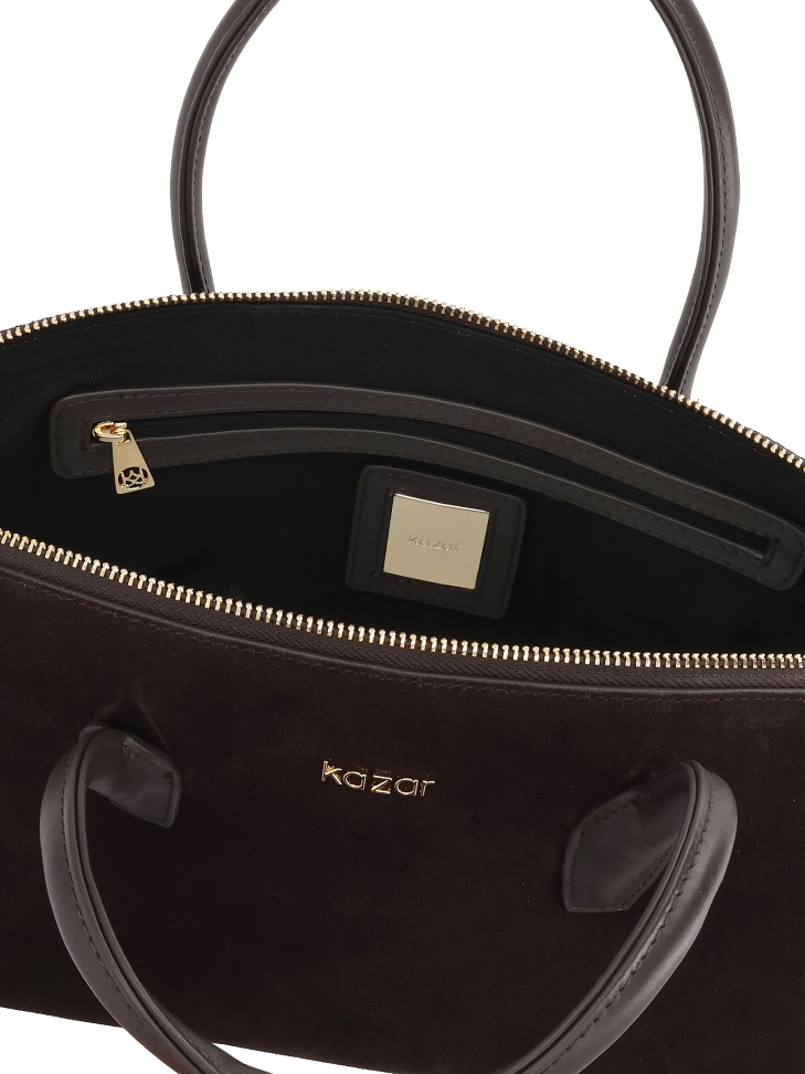 Suède bruine handtas met hengsels NIREYA