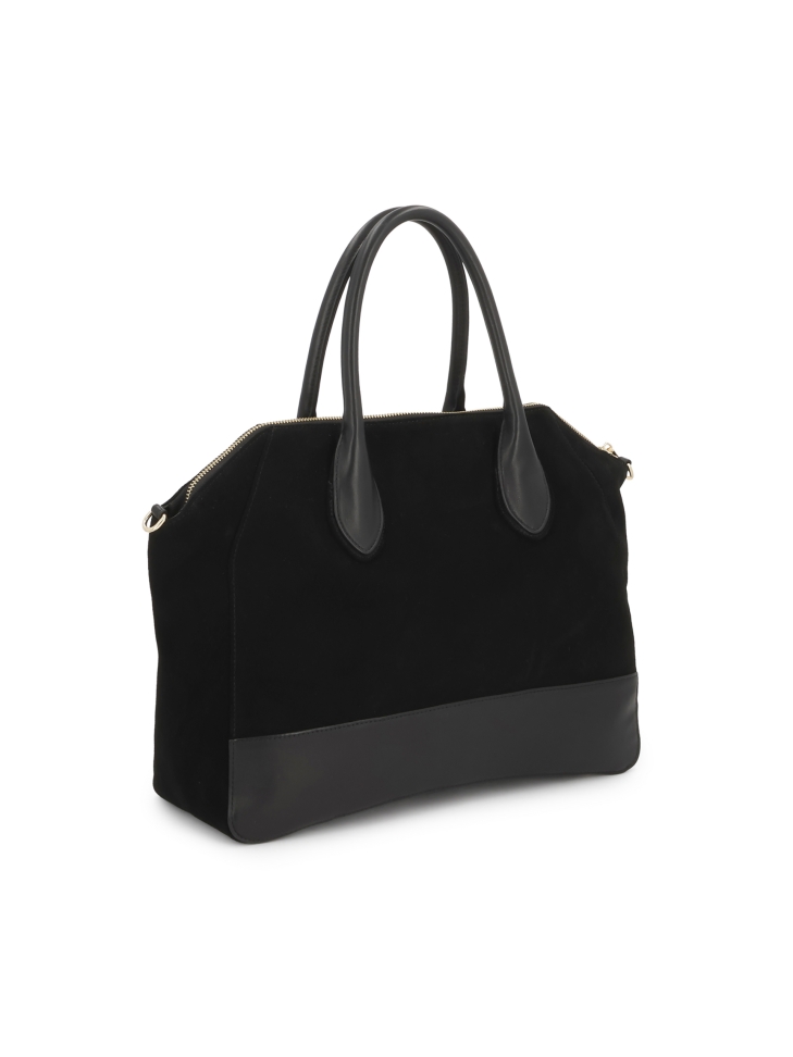 Zwart suède handtas met handvatten en riem AVIELLE