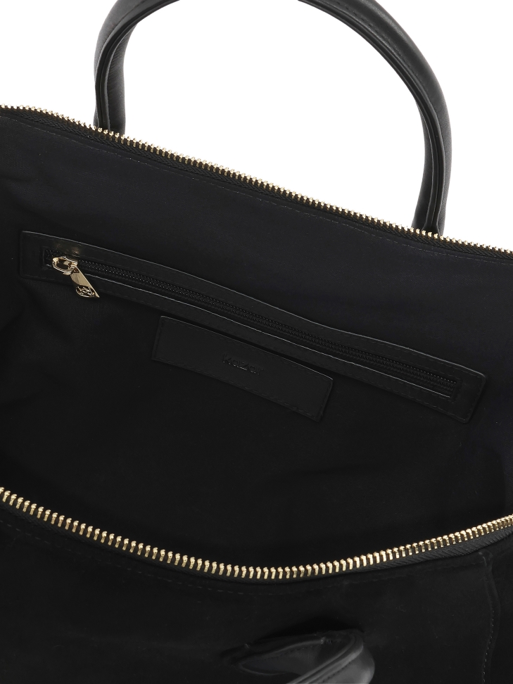 Zwart suède handtas met handvatten en riem AVIELLE