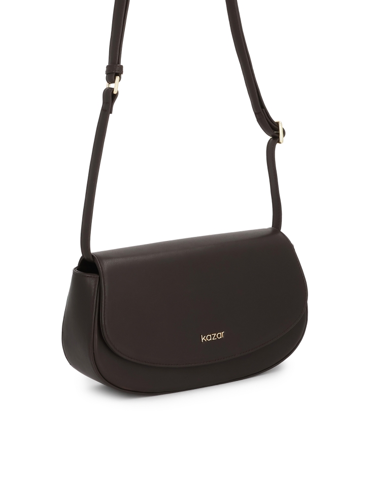 Bruine stijve handtas met schouderriem NALYA