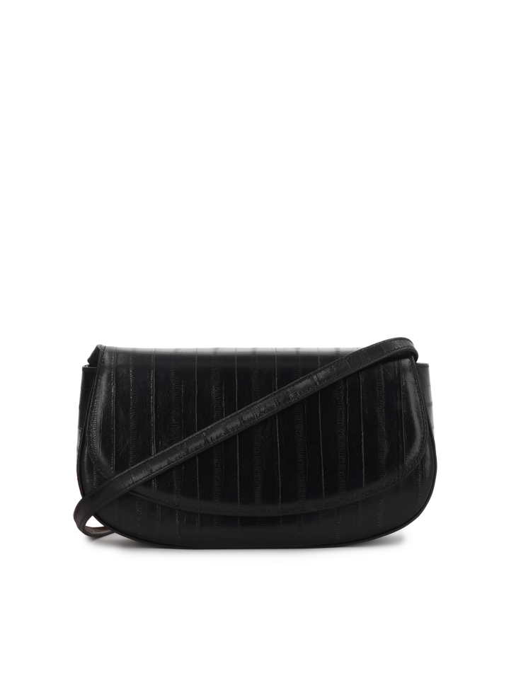 Zwarte stijve handtas met een uniek patroon NALYA