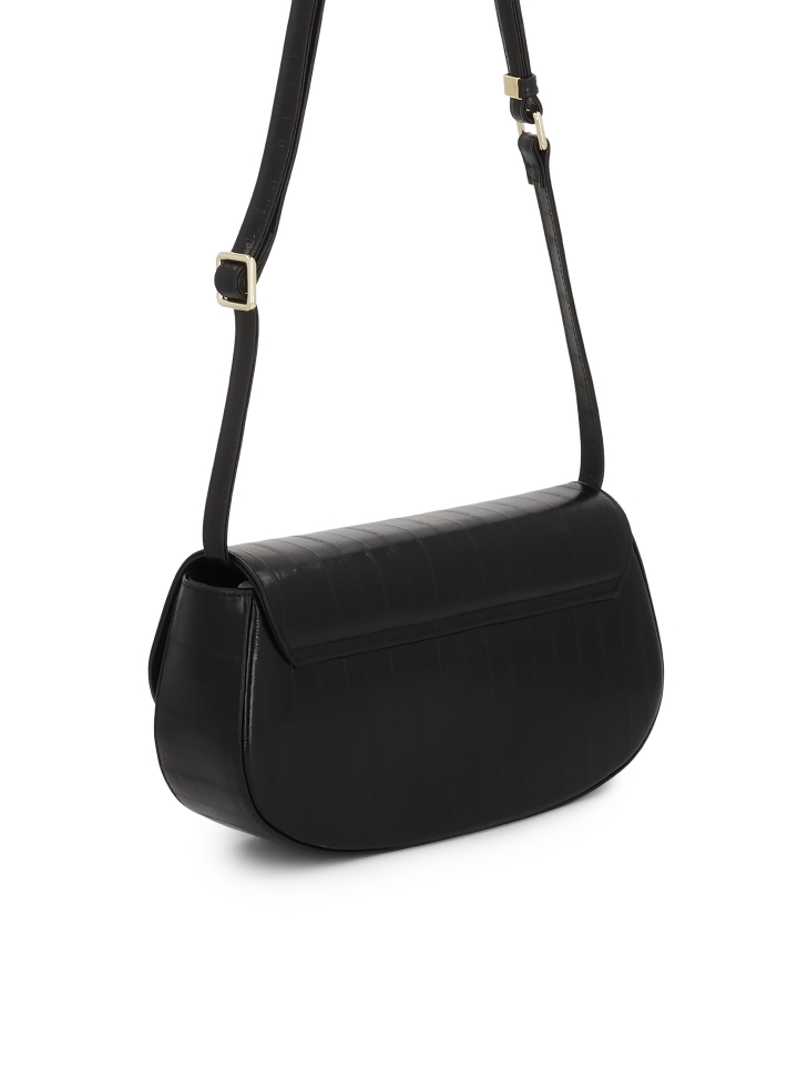 Zwarte stijve handtas met een uniek patroon NALYA